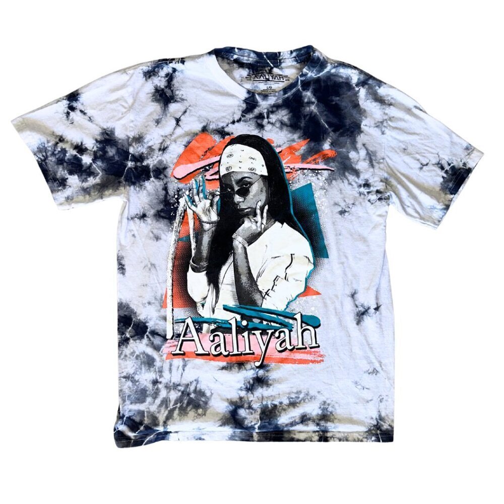 Tie Dye Aaliyah White Blue Large Short Sleeve T Shirt Men's
